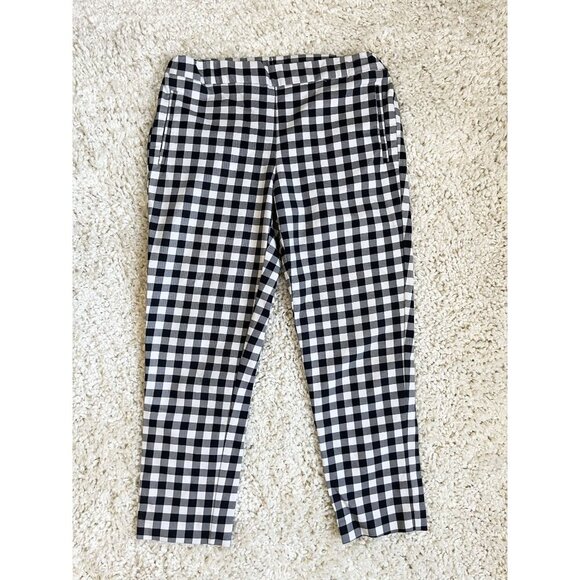 Joe Fresh Black & White Gingham Pull-On Ankle Pants S Stretch Waist - Picture 1 of 3